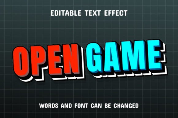 Open Game 3D Text Effect: Bold, Editable Design Asset